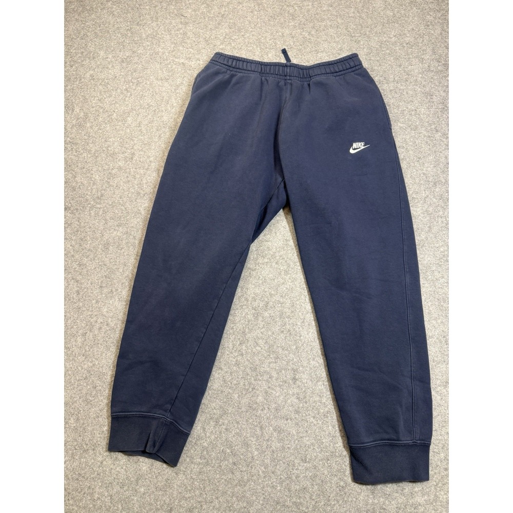 Nike Sweatpants Men's Large Navy Blue Fleece Joggers Embroidered Swoosh Logo